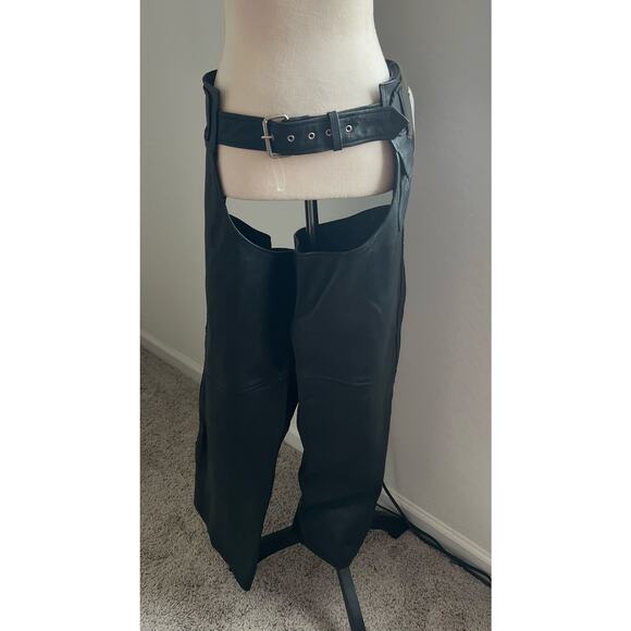 NWT MOB Women Black Braided Zippered Leather Belted Adjustable Riding Chaps 2XL - Picture 2 of 15